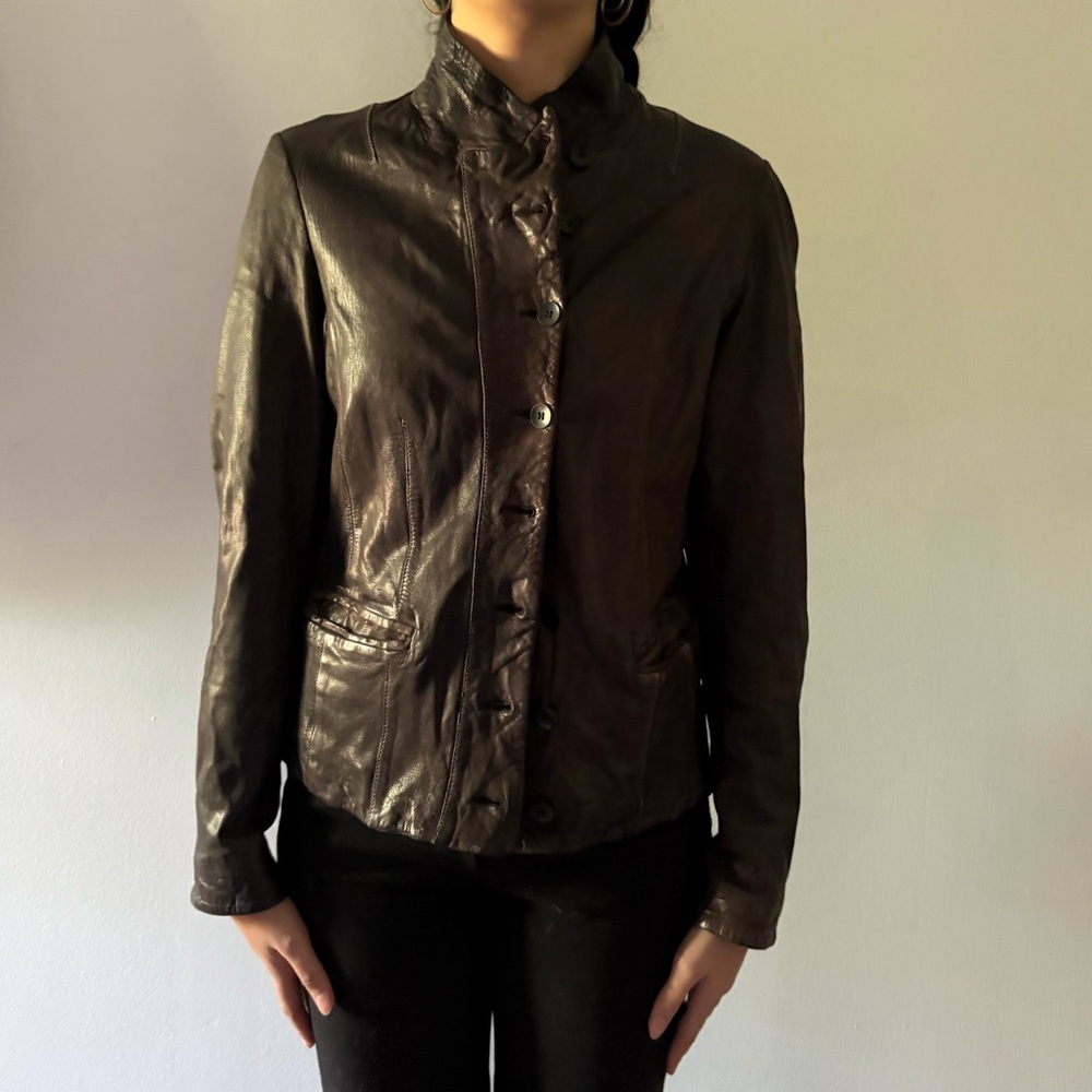 All Saints Dark Brown Leather Jacket - Picture 2 of 6